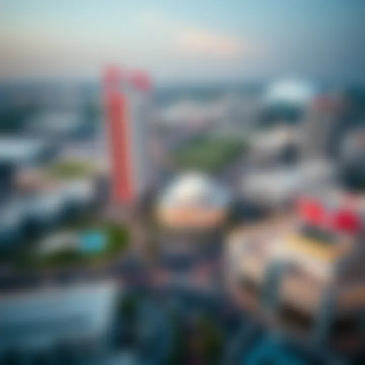 Aerial view of RAK Central showcasing modern architecture and green spaces