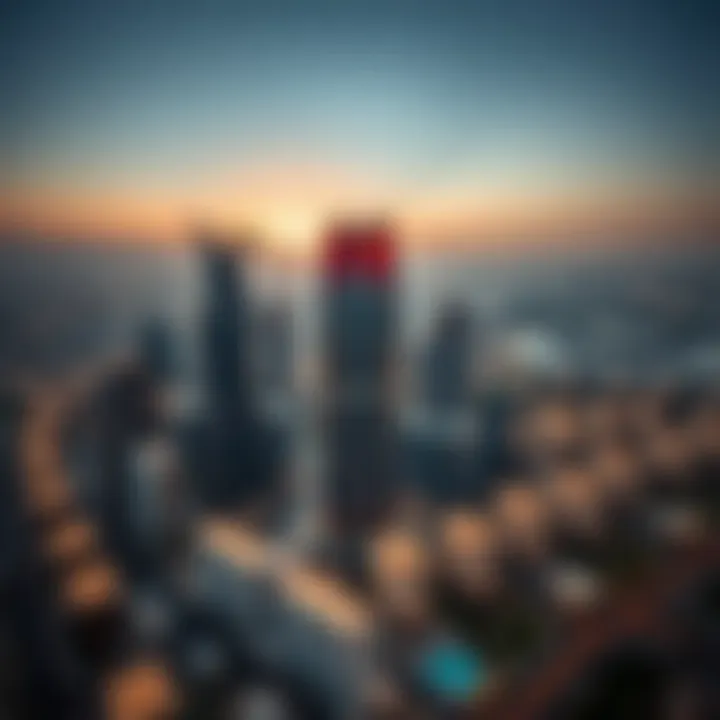 Aerial view of Jumeirah Lake Towers highlighting the Red Diamond Building's location