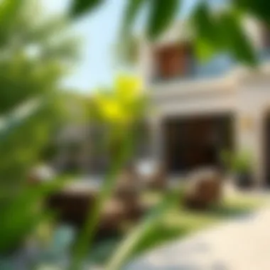 Serene Retreat: Lush Greenery and Outdoor Seating in Umm Suqeim Stunning backyard featuring lush greenery and elegant seating area