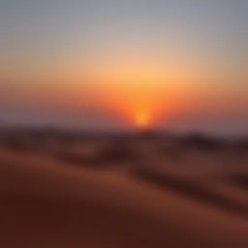 Vast desert landscape of Dubai showcasing dunes at sunset