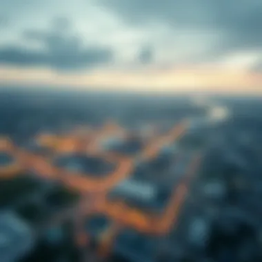 Aerial view of a modern production city with industrial zones and urban areas