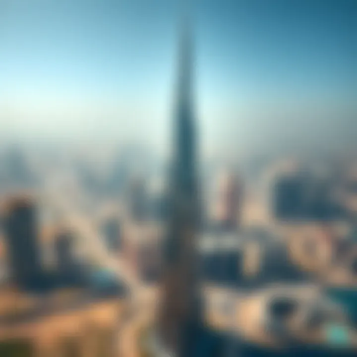 Aerial view of Sheikha Noora Tower amidst Dubai skyline