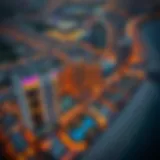 Aerial view of the Golden Mile showcasing luxury buildings and vibrant community spaces