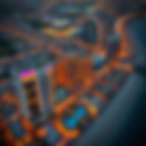 Aerial view of the Golden Mile showcasing luxury buildings and vibrant community spaces